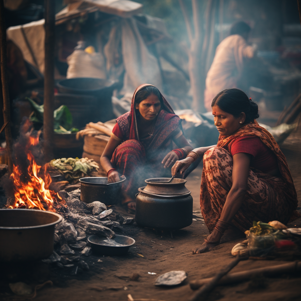 nexuro_photo_of_a_poor_downtrodden_Indian_women_cooking_on_fir_fc75ec53-cbe8-4cda-948b-dcbb6f97faba